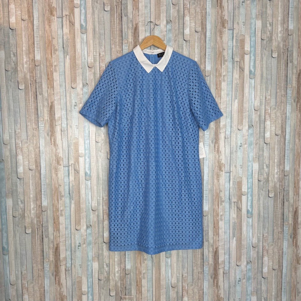 New Eloquii Blue Eyelet Lace Shift Dress Poplin Collar Collared Plus Size 18 NWT - Picture 2 of 11